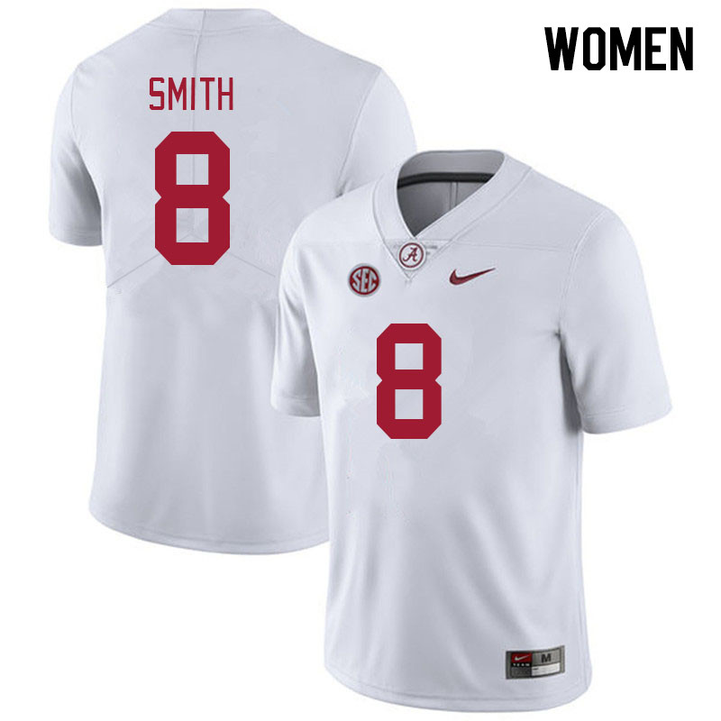 Women #8 DeVonta Smith Alabama Crimson Tide College Footabll Jerseys Stitched-White
